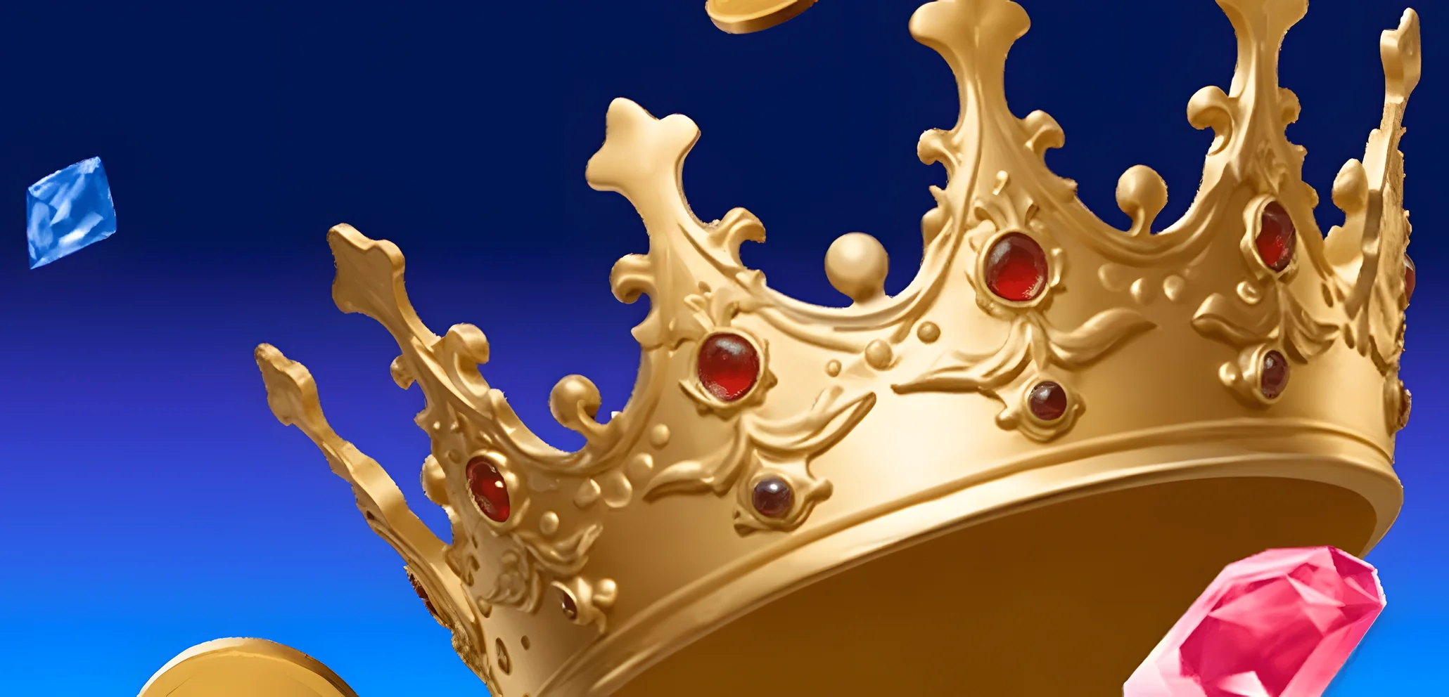 Gold crown with gems on a blue background
